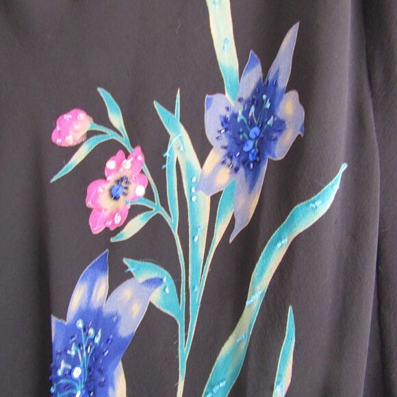 Robbie Bee Silk Skirt 16 Black Floral Beaded Fairy Vintage Y2K Whimsygoth - Picture 4 of 9